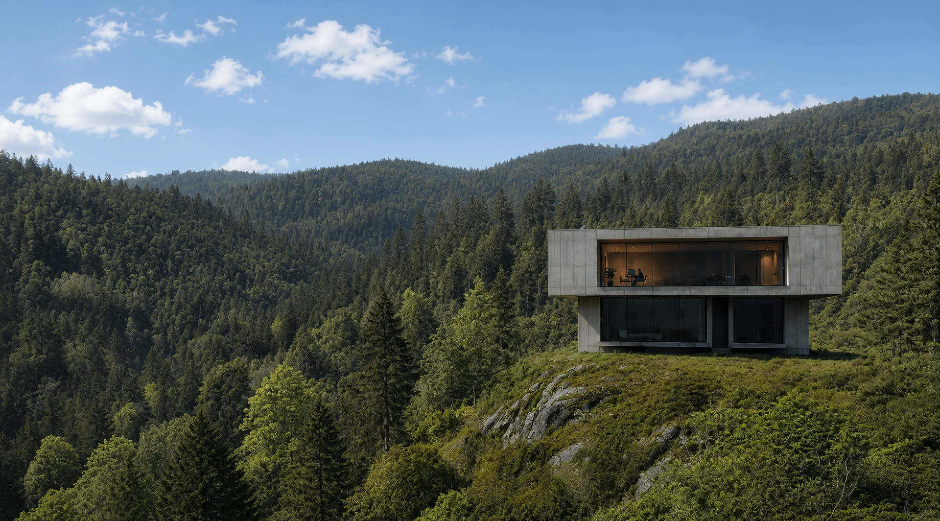 The same forest house in full daylight